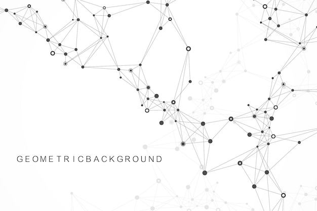 Ziffern abstrakter hintergrund mit verbundener linie und punkten, wellenfluss. digitale neuronale netze. netzwerk- und verbindungshintergrund für ihre präsentation. grafischer polygonaler hintergrund. vektor-illustration.