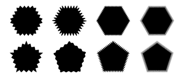 Zig-Zag- und Wellenform-Kollektion mit gezackten Fünfeck- und Sechseck-Elementen-Set Schwarzes Grafikdesign