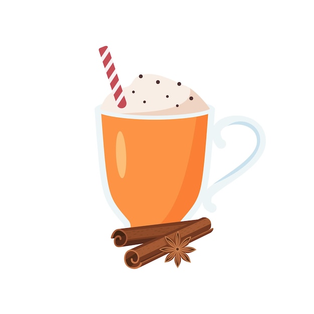 Zimt-kürbis-latte-tasse kürbiskaffee mit sahne illustriertes vektorelement