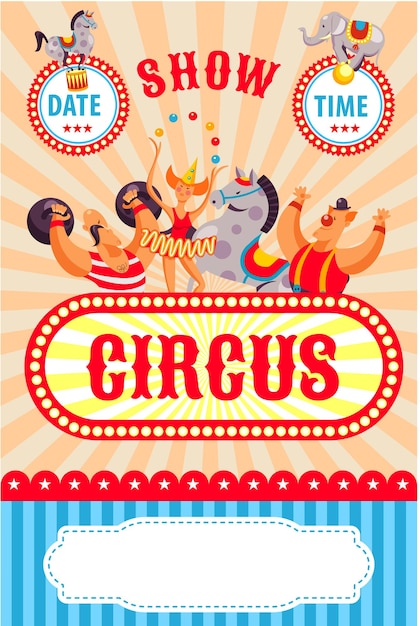 Zirkus-plakat. zirkusartisten und trainierte tiere.