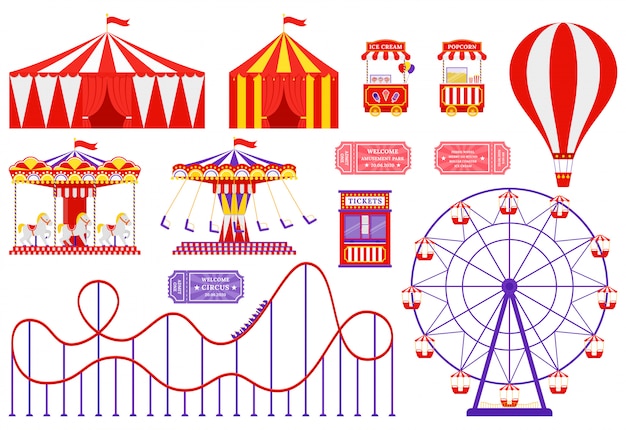 Vektor zirkus, vergnügungspark, karnevalsmesse. illustration. flaches design.