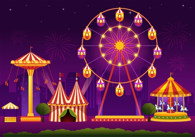 Zirkusvorlage handgezeichnete Cartoon-Flachillustration mit Show und Vergnügungspark