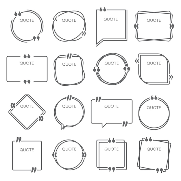 Zitat-boxen. satz zitiert rahmen, zitiert kommentar-anführungszeichen-kasten und ideenrahmen-schablonensatz