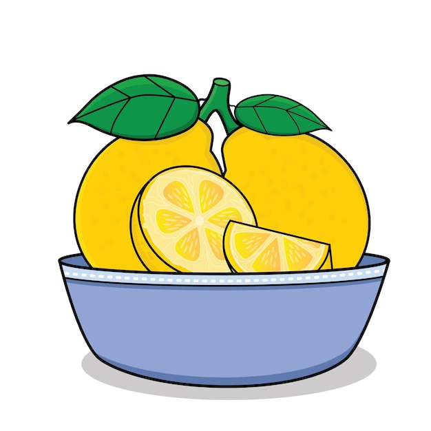 Zitrone Zitrone im Korb, Cartoon-Symbol, Vektor-Design, Illustration, Tapete, Zitrone mit Blatt, gelbe Lem