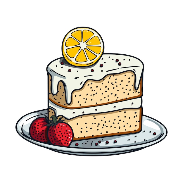 Zitronen-Mohn-Kuchen-Clip-Art-Illustration