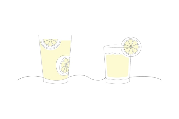 Zitronensaft in Glas kontinuierlicher Umrissvektor isoliert auf weißem Hintergrund