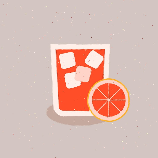 Zitrus-grapefruit-erfrischungsgetränk mit eiswürfeln grapefruitscheibe und tumbler-glas vector flattexture