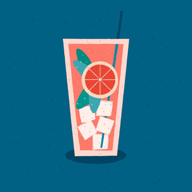 Vektor zitrusgetränk cocktailglas stroh grapefruit minzsaft gekühltes getränk sommer eiswürfel