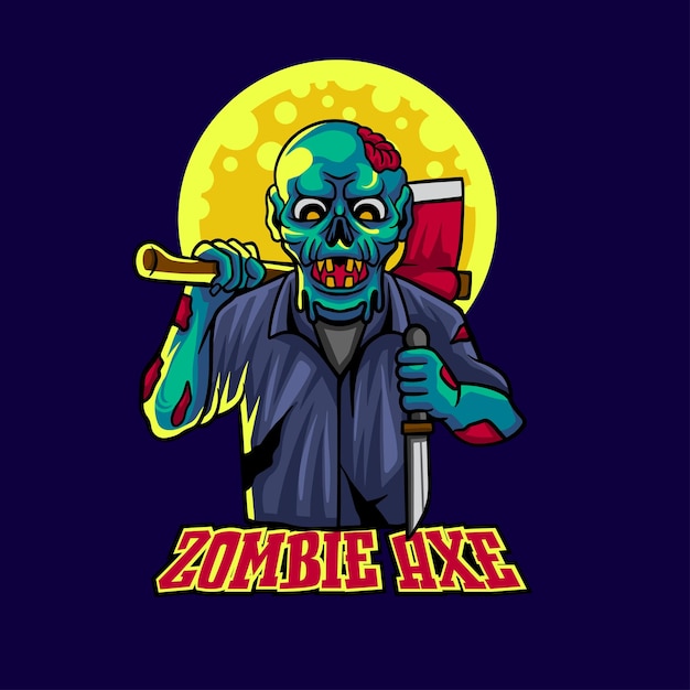 Zombie, axt, helloween, gruselig, vektor, illustration