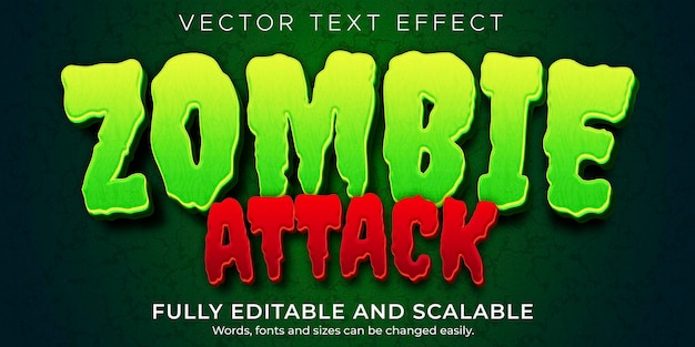 Vektor zombie-horror-texteffekt, bearbeitbares monster und gruseliger textstil