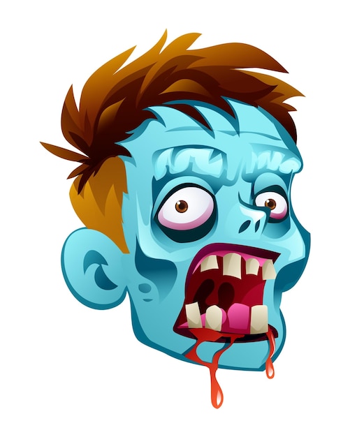 Zombie-Kopf mit blutigem Mund Vektor-Cartoon-Illustration