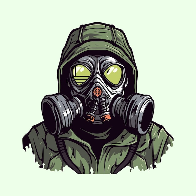 Zombie mit gasmaske, handgezeichnete logo-design-illustration