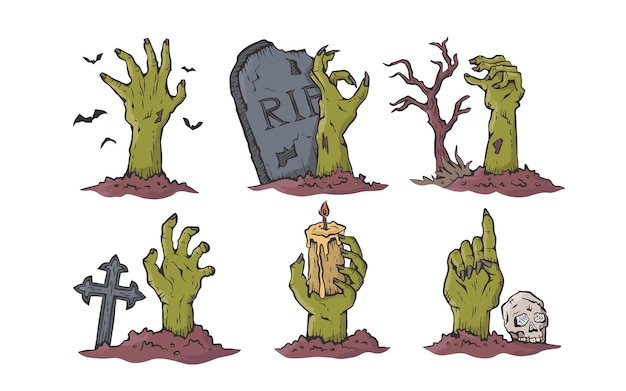 Zombie-monster-hände-halloween-vektor-clipart-illustration