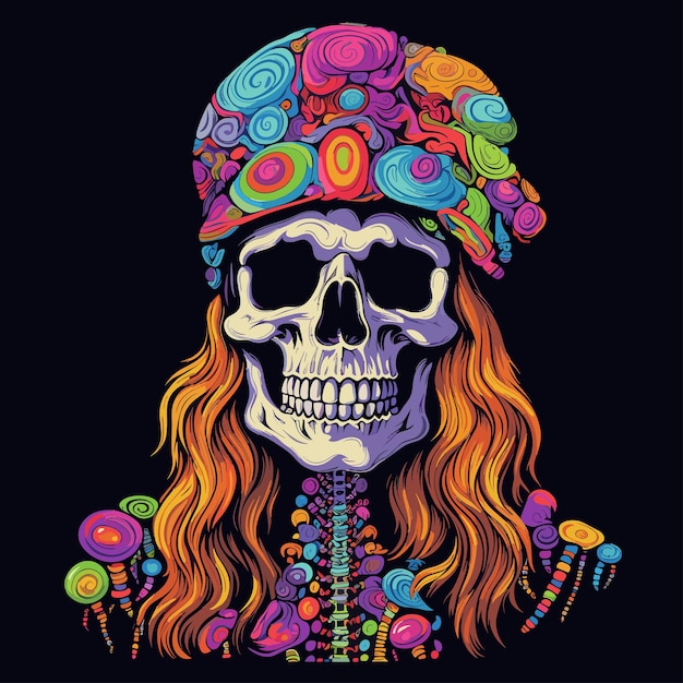 Vektor zombie skull design t-shirt design psychedelisch