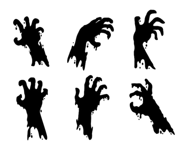 Zombiehand, die aus dem Grab auftaucht. Geisterhandsilhouette in der Halloween-Nacht