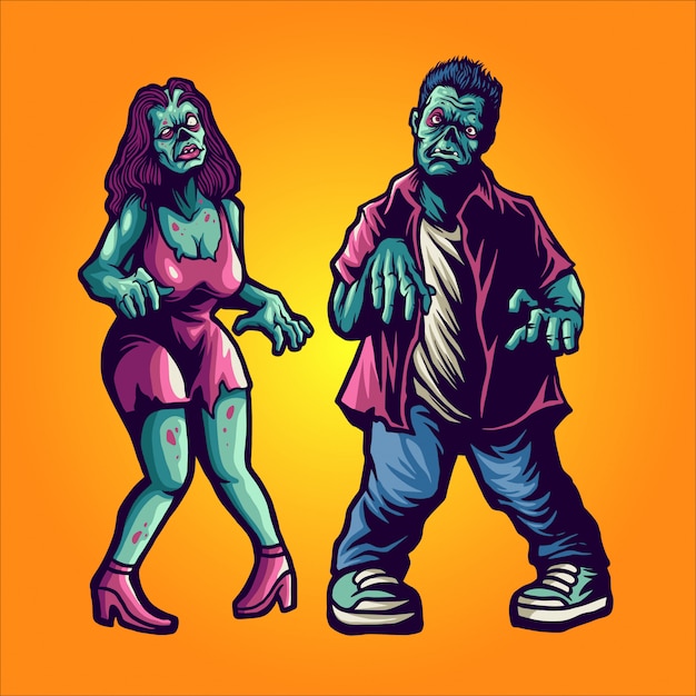 Zombiepaare in der Halloween-Illustration