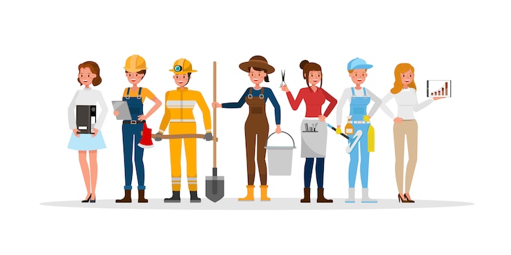 Zu den Mitarbeitern des Karrierepersonals zählen Landwirt, Geschäftsmann, Friseur, Feuerwehrmann, Baumeister und Koch.