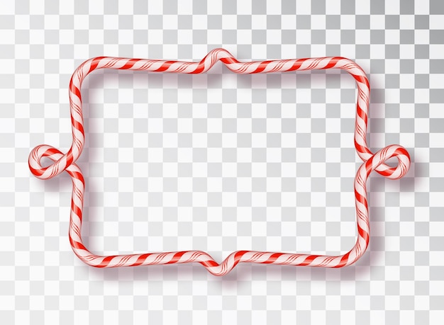 Zuckerstange-rahmen. leere weihnachtsgrenze mit rot-weiß gestreiftem lollipop-muster isoliert auf transparentem hintergrund. urlaubsdesign.