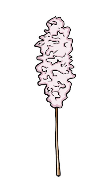 Zuckerwatte auf einem stick süßes dessert essen doodle lineare färbung cartoon