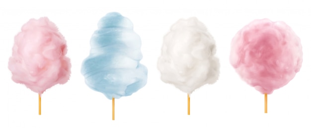 Zuckerwatte. ikonensatz der zuckerwolken 3d