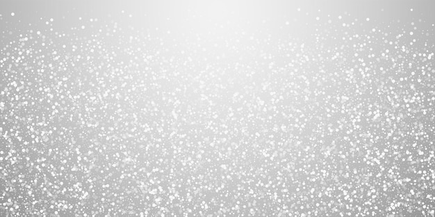 Zufällige weiße Punkte Weihnachtshintergrund. Subtile fliegende Schneeflocken und Sterne auf hellgrauem Hintergrund. Schöne Winter-Silber-Schneeflocken-Overlay-Vorlage. Anständige Vektorillustration.