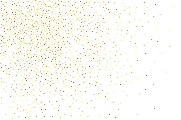 Zufälliger Brauthintergrund. Folienrand. Goldes Konfetti auf weißem Hintergrund. Isolierte Goldstaubpartikel. Vektorrundes Bokeh. Geometrischer Jubiläumshintergrund. Abstrakte Iridescente Geburtstagskarte.