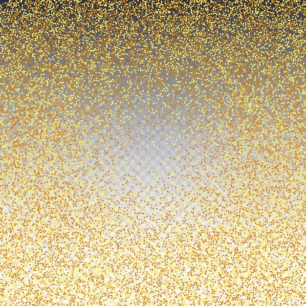 Zufälliger Brauthintergrund. Folienrand. Goldkonfetti auf transparentem Hintergrund. Isolierte goldene Staubpartikel. Geometrischer Jubiläumshintergrund. Abstrakte schillernde Geburtstagskarte. Vektorrundes Bokeh.