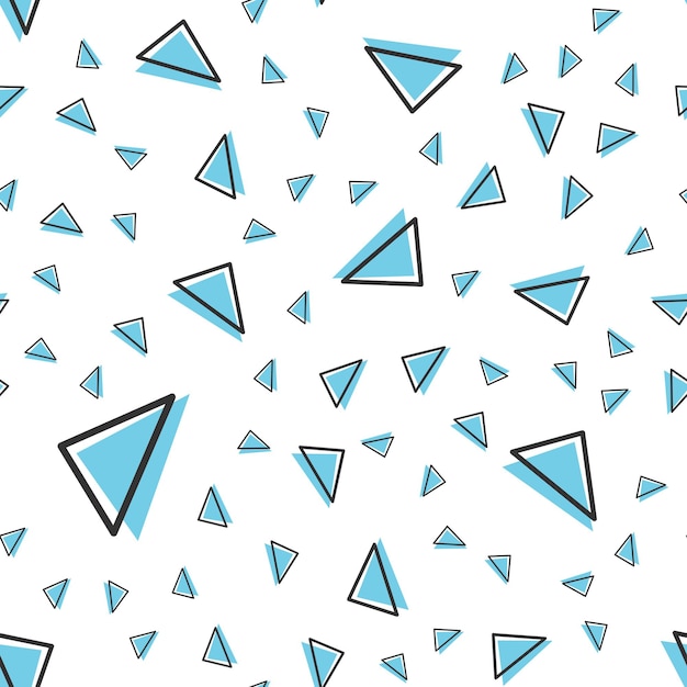 Zufälliges Dreiecksmuster, abstrakter geometrischer Hintergrund im Retro-Stil der 80er, 90er Jahre. Bunte geometrische Illustration