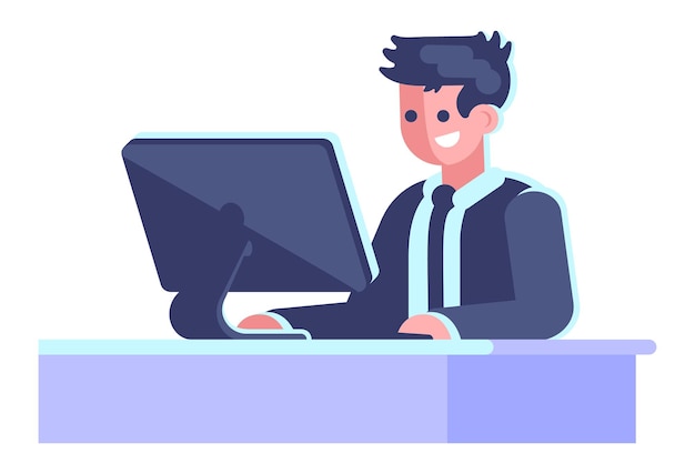 Zufriedene Mitarbeiter des Unternehmens, halbflache RGB-Farbvektorillustration