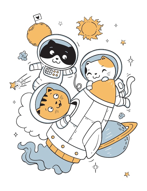 Zukünftige katzen astronauten gekritzel für kinder