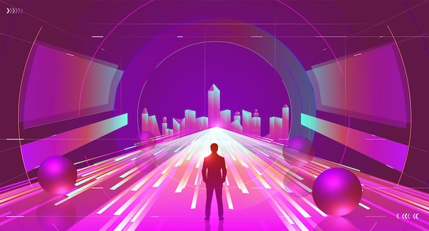 Vektor zukünftige metropole virtuelles modell cartoon futuristische stadt neonstadt