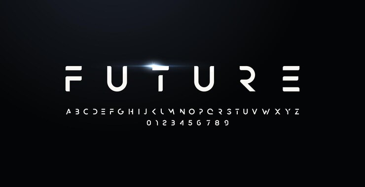 Zukünftige Schriftart für fette Buchstaben und Zahlen futuristischer Designtyp für modernes Logo minimalistischer Vektor