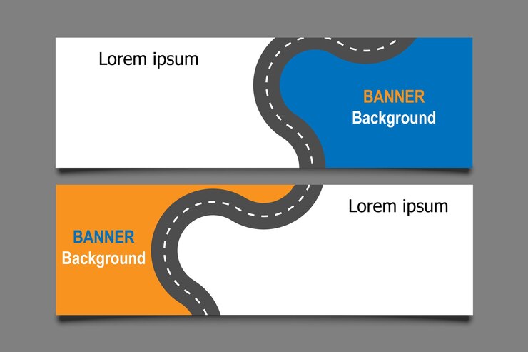 Zukunfts- und Straßenbanner-Vorlage mit Kopierraum für individuellen Text unter Verwendung von Form- und Punkt-Website-Anwendungsmarketing-Poster und Mediendesign auf grauem Hintergrund