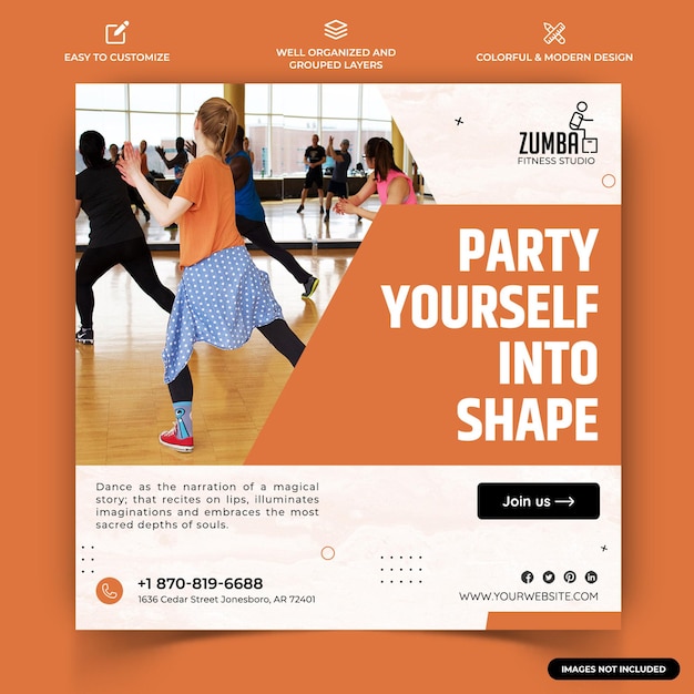 Zumba tanz instagram post web banner vorlage vektor premium