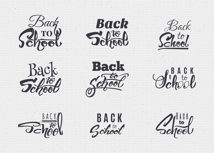 Zurück in die Schule - Logo oder Abzeichen mit Hilfe von Schriftzug und Kalligraphie Fähigkeiten gemacht