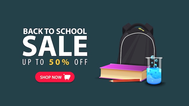 Zurück in die schule rabatt web-banner im minimalistischen stil mit schulrucksack