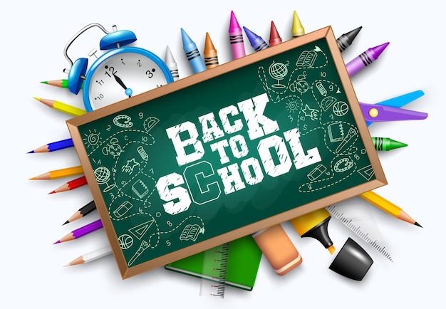 Zurück zu Schule-Vektor-Banner-Design. Zurück zu Schultext im Tafelhintergrund.