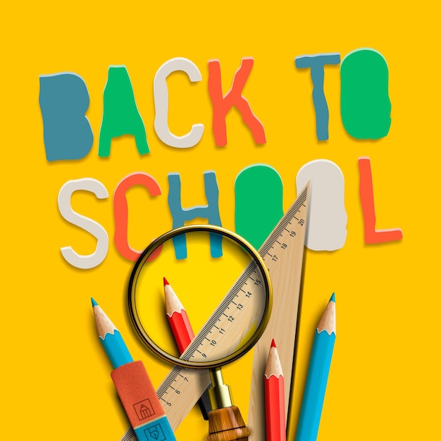 Zurück zur Schule auf gelber Hintergrundvektorillustration Eps10