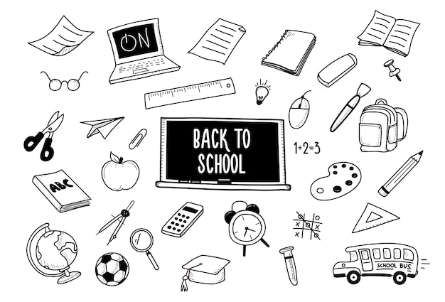 Zurück zur Schule-Dudles Vektor-Handgezeichneten Ikonen Schule und Klassenzimmer-bezogene Objekte