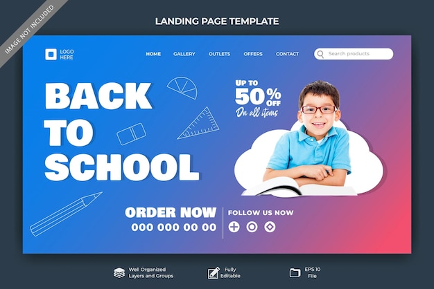 Zurück zur Schule Vorlage für Landingpage-Vektoren für soziale Medien