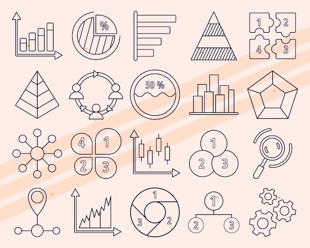 Zusätzliche Infografik-Vektor-Symbole mit verschiedenen Daten- und Visualisierungselementen