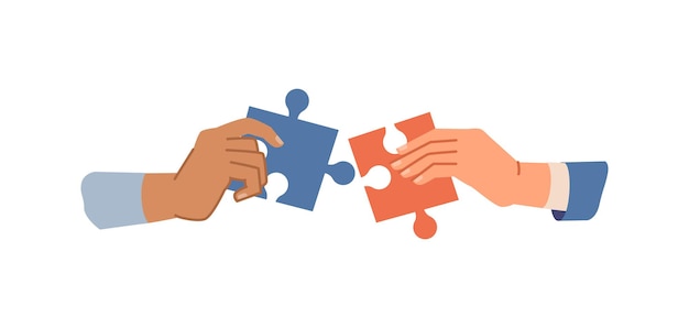 Zusammenarbeit in Teamhänden, die Puzzleteile halten