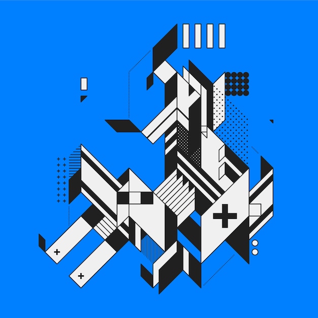 Zusammenfassung geometrischen Element auf blauem Hintergrund. Stil des Futurismus und Konstruktivismus. Nützlich als Drucke oder Plakate.