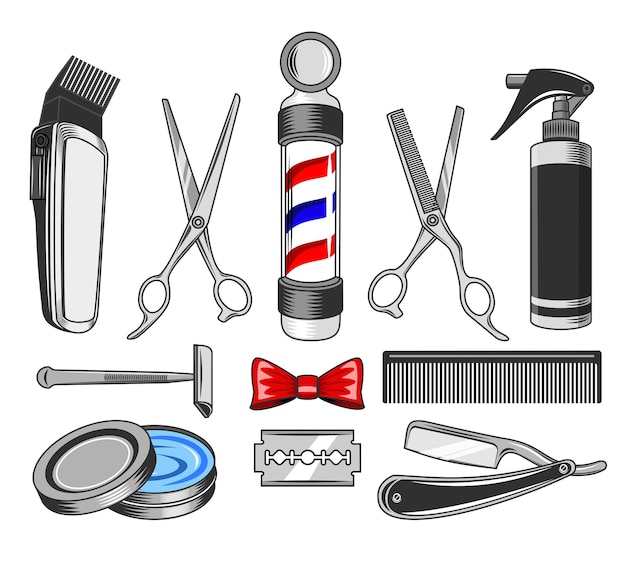 Zusammensetzung des Satzes von Symbolen für den Friseursalon im flachen Stil