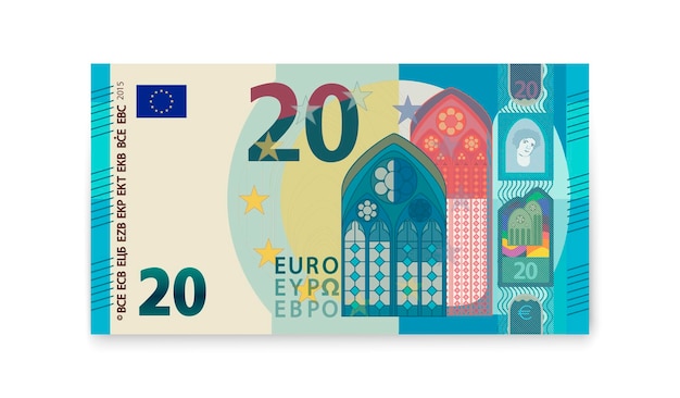 Vektor zwanzig euro-banknoten auf weißem hintergrund.