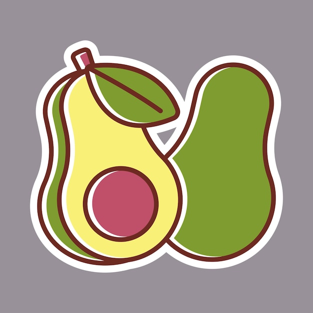 Vektor zwei avocados mit blattvektor-cartoon-aufkleber isoliert auf dem hintergrund