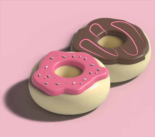 Vektor zwei donuts, die mit rosa glasur und sprinkles bedeckt sind