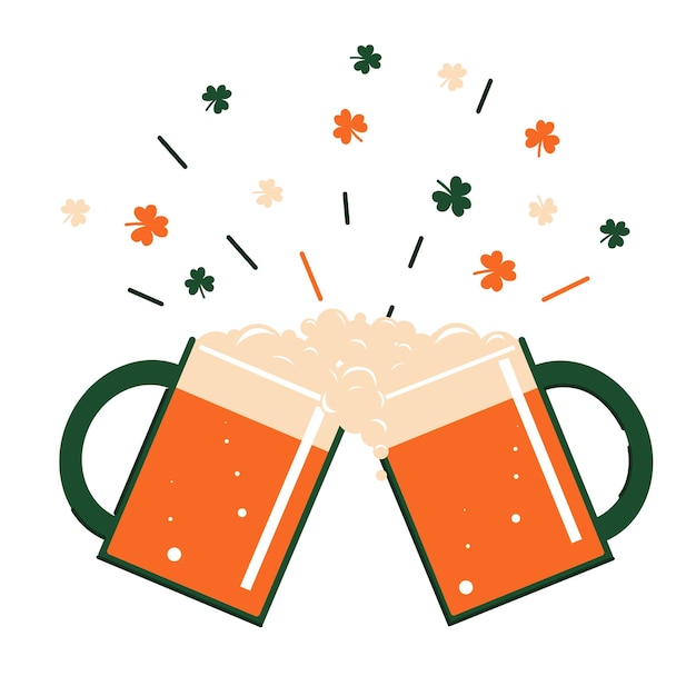 Zwei gläser bier, prost, klee, farben der irischen flagge, st patrick's day