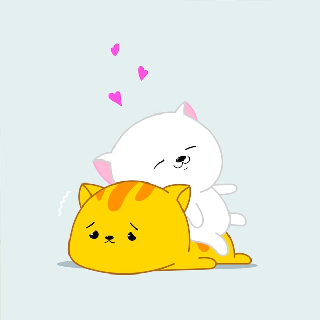 Zwei glückliche und liebevolle Kawaii-Katzen. Illustration