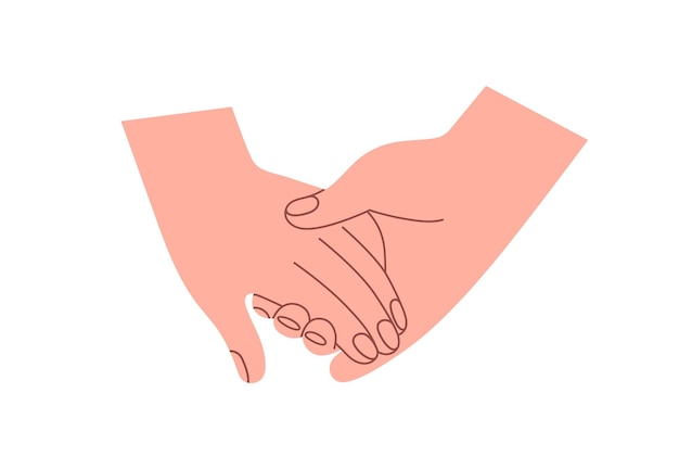 Zwei Hände des Liebespaars halten sich zusammen, berühren romantische Partner Mann und Frau Gemeinsamkeit Partnerschaft Zärtlichkeit Unterstützung Konzept Flache Vektor-Illustration isoliert auf weißem Hintergrund